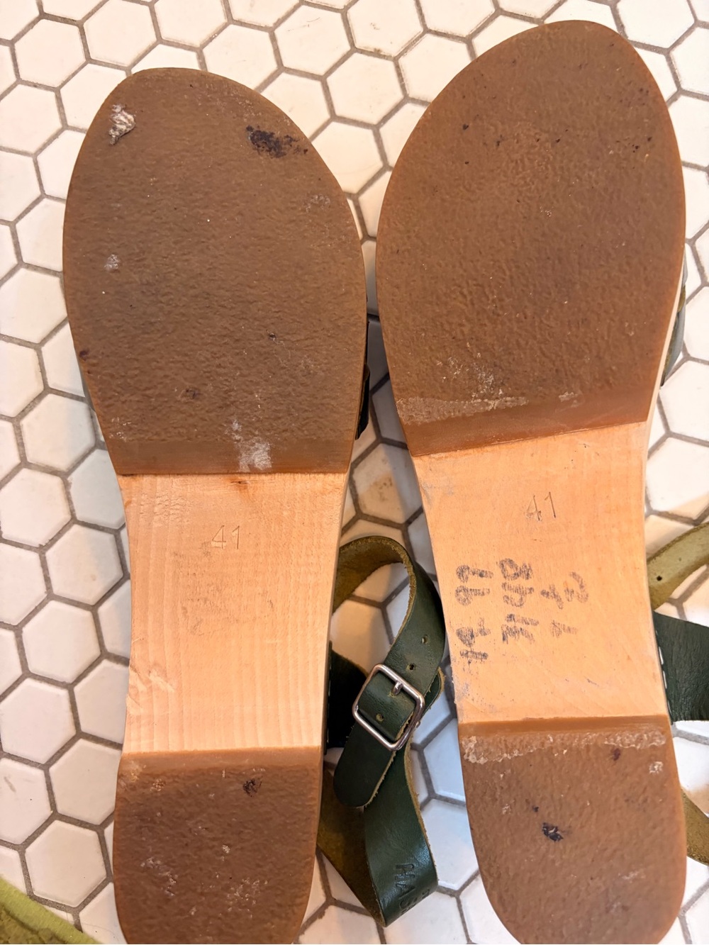 Swedish Hasbeens Olive Green Woven Leather Sandals - Picture 4 of 4